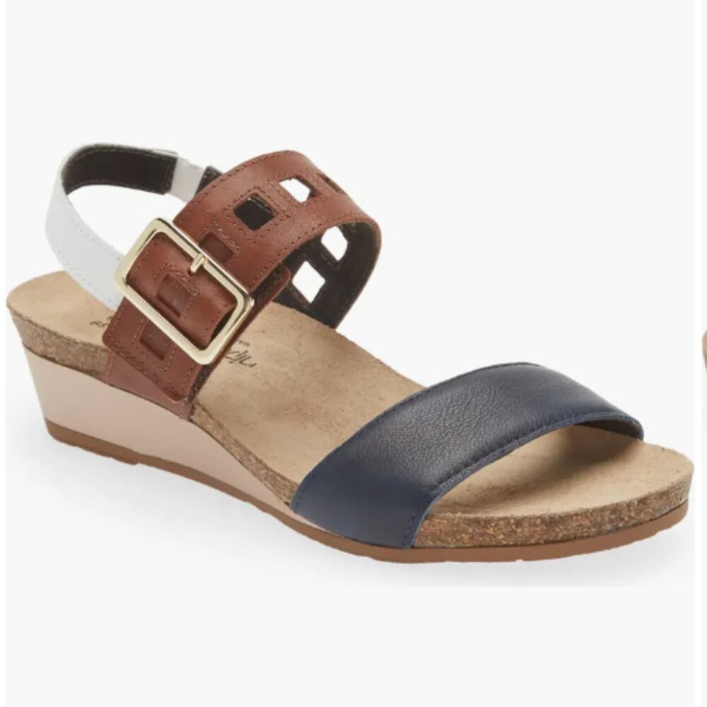 Dynasty Wedge Sandal (Women) size 7 INK/ SOFT CHESTNUT/ WHITE